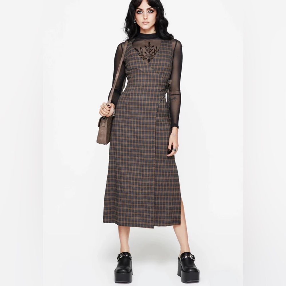 Disturbia Brown Plaid Midi Dress
